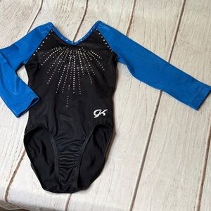 GL Competition Performance Leotard Black Blue Rhinestones Long Sleeve Size  CL